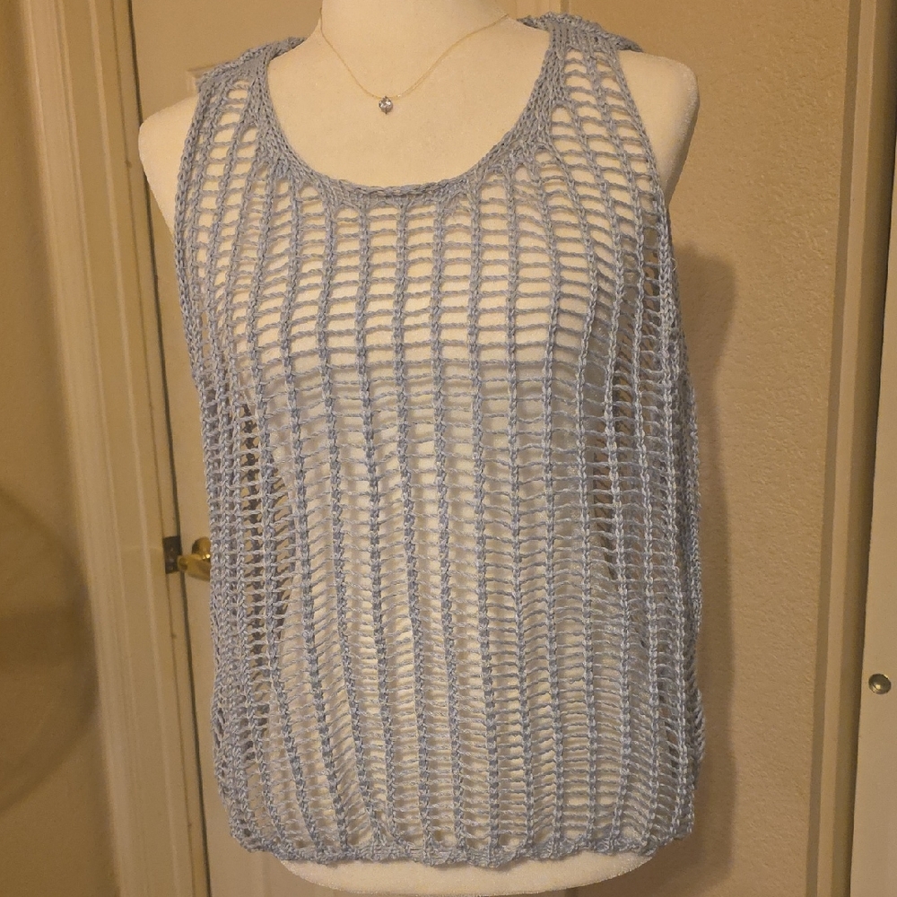 Women's Light Gray/Blue Knit Sleeveless Top